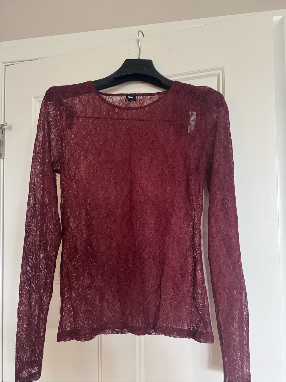 Aritzia Ten Long -Sleeve Lace Top in Burgundy